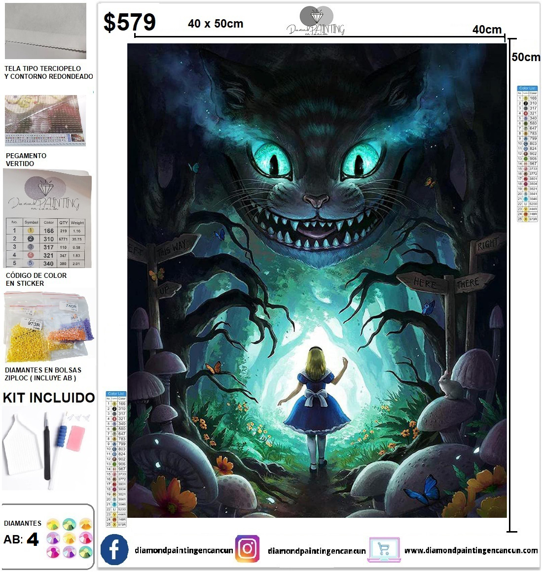 Alicia en el país de las maravillas 40 x 50 contiene DIAMANTES AB y Polvo de hada