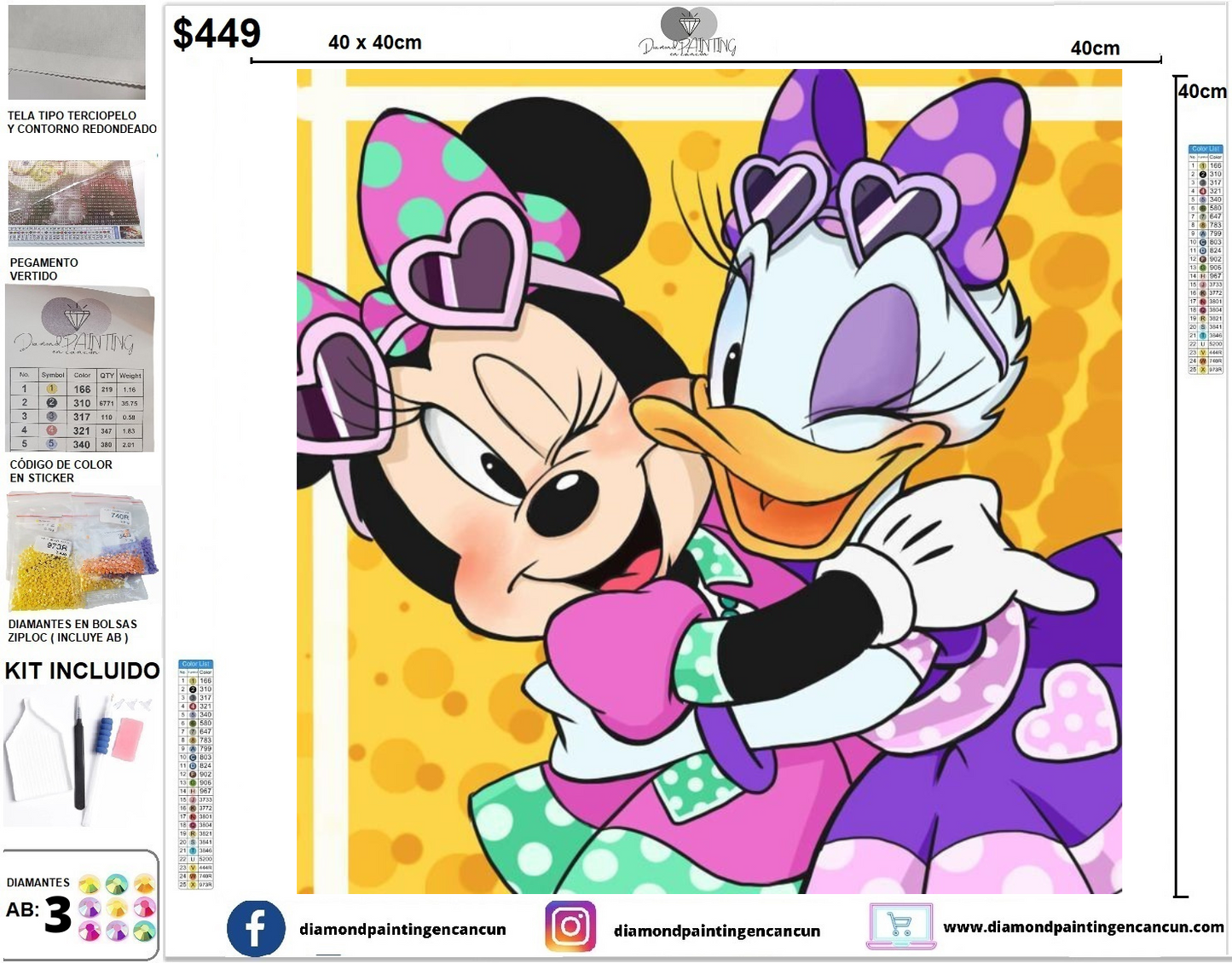 Mouse amigas 40 x 40 cm incluye DIAMANTES AB