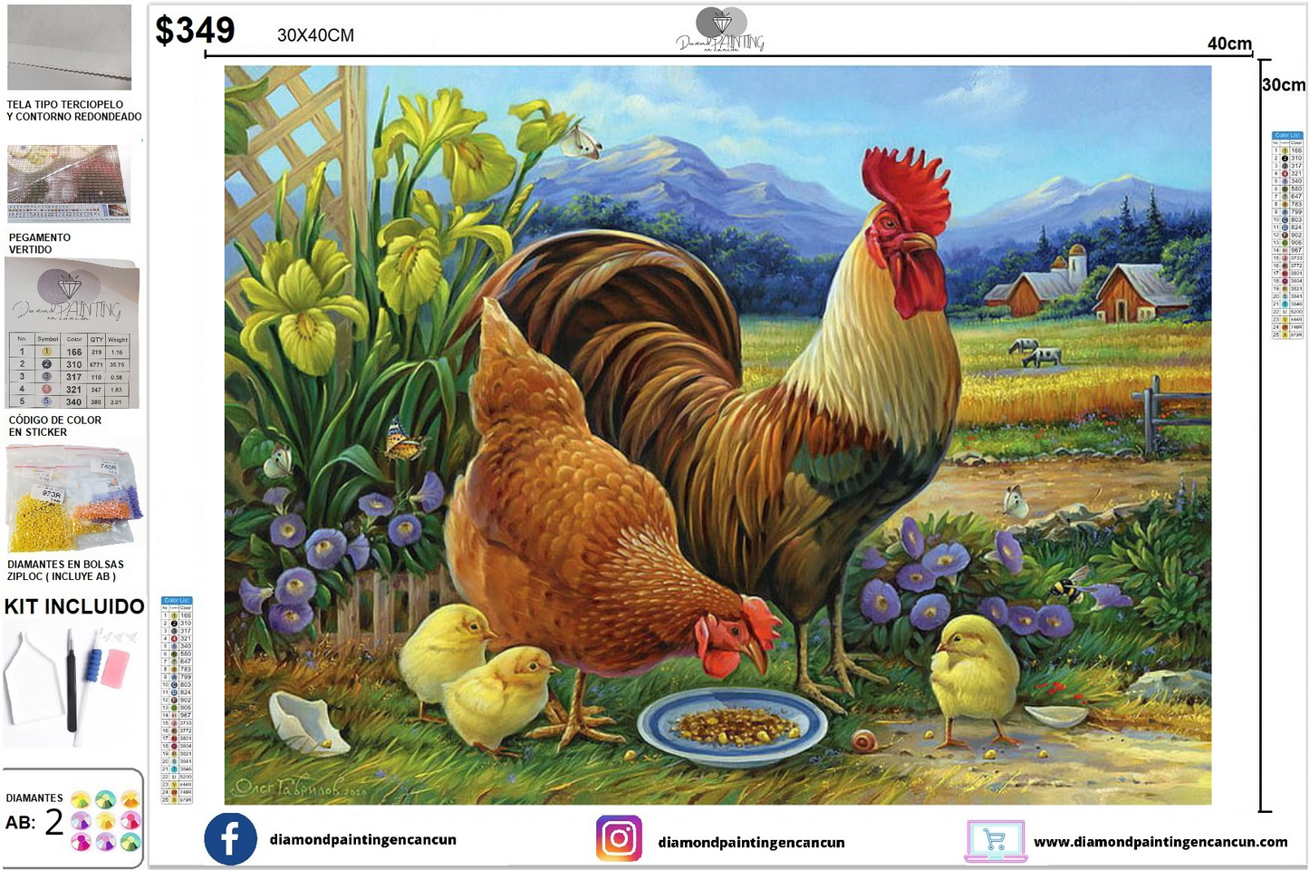 Gallo 30 x 40 incluye DIAMANTES AB