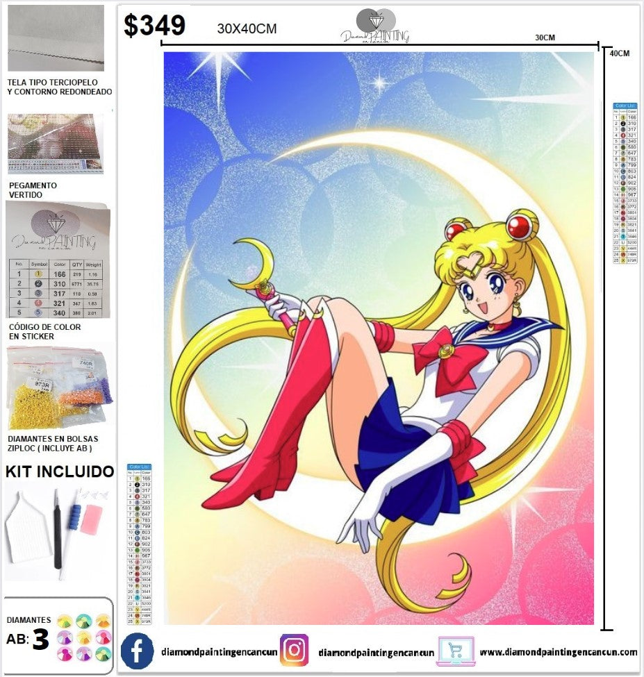 Sailor Moon 30 x 40 incluye DIAMANTES AB