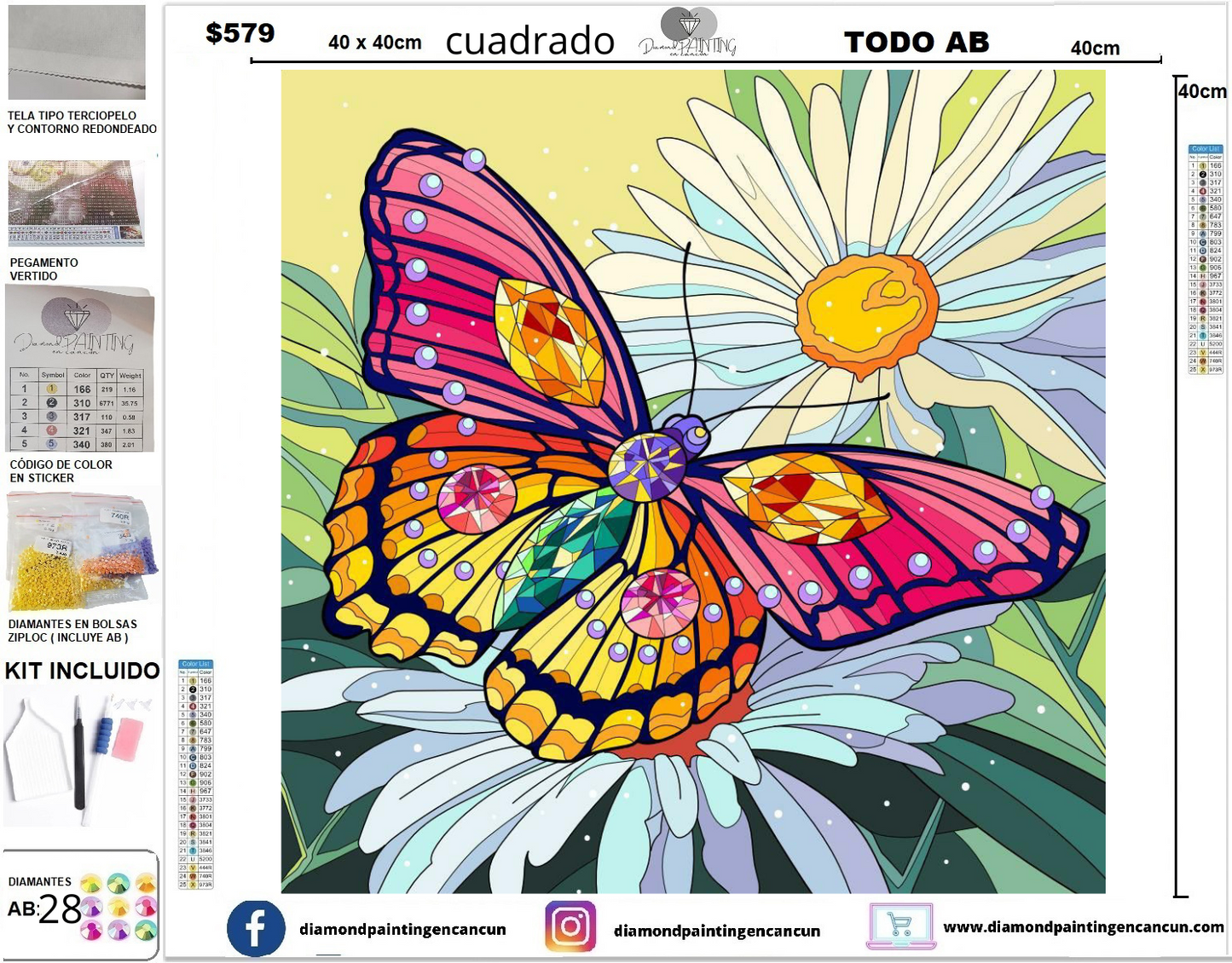 Mariposa 40 X 40 TODOS SUS DIAMANTES AB (30 ab)