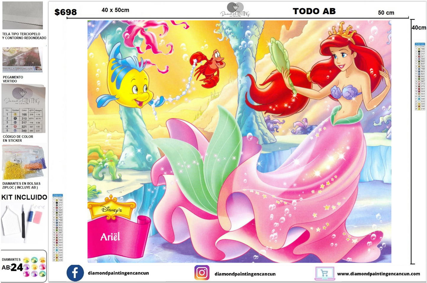 Sirenita 40 x 50 TODO DIAMANTE AB (24 colores AB)