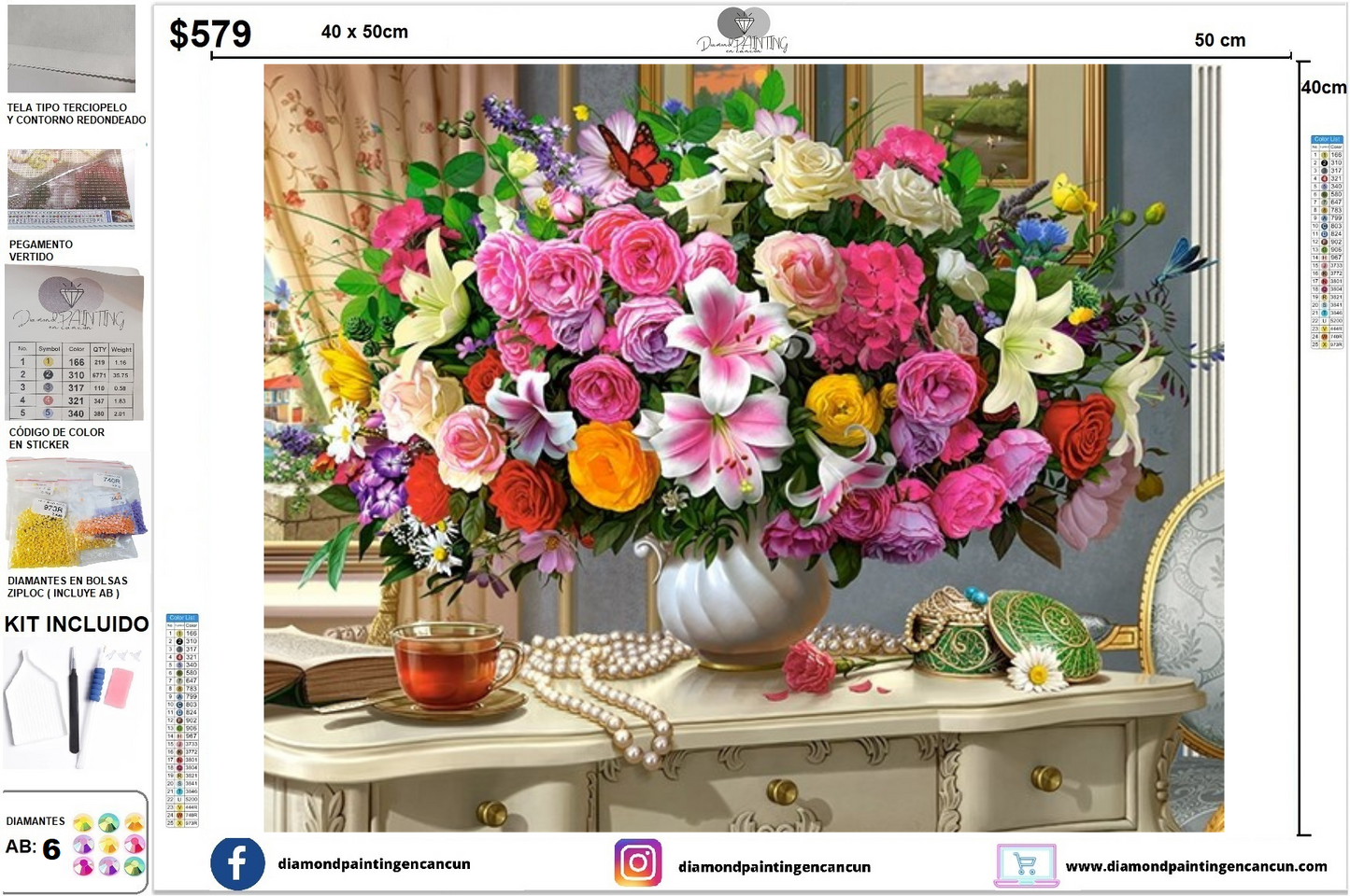 Florero 40 x 50 incluye DIAMANTES AB