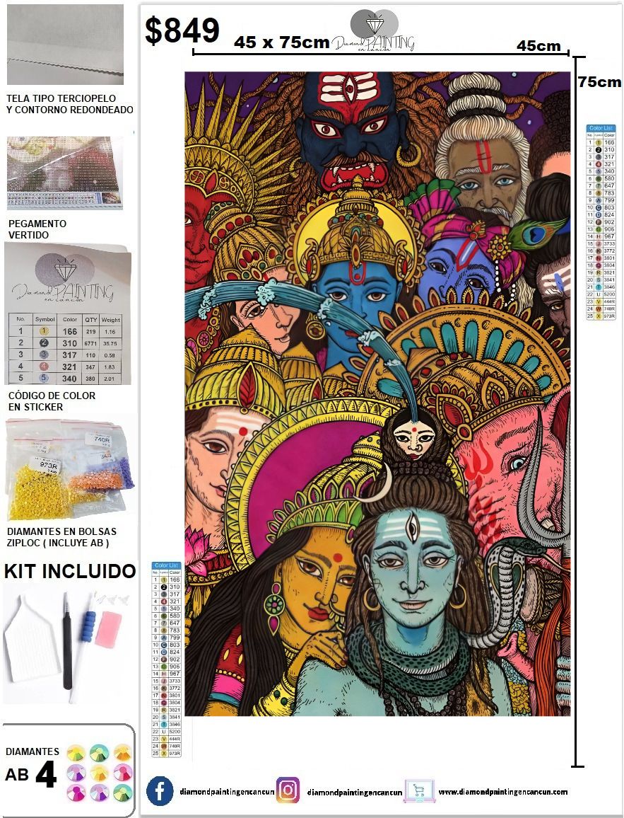 Dioses Hindúes 45 x 75 (4 Diamantes AB)