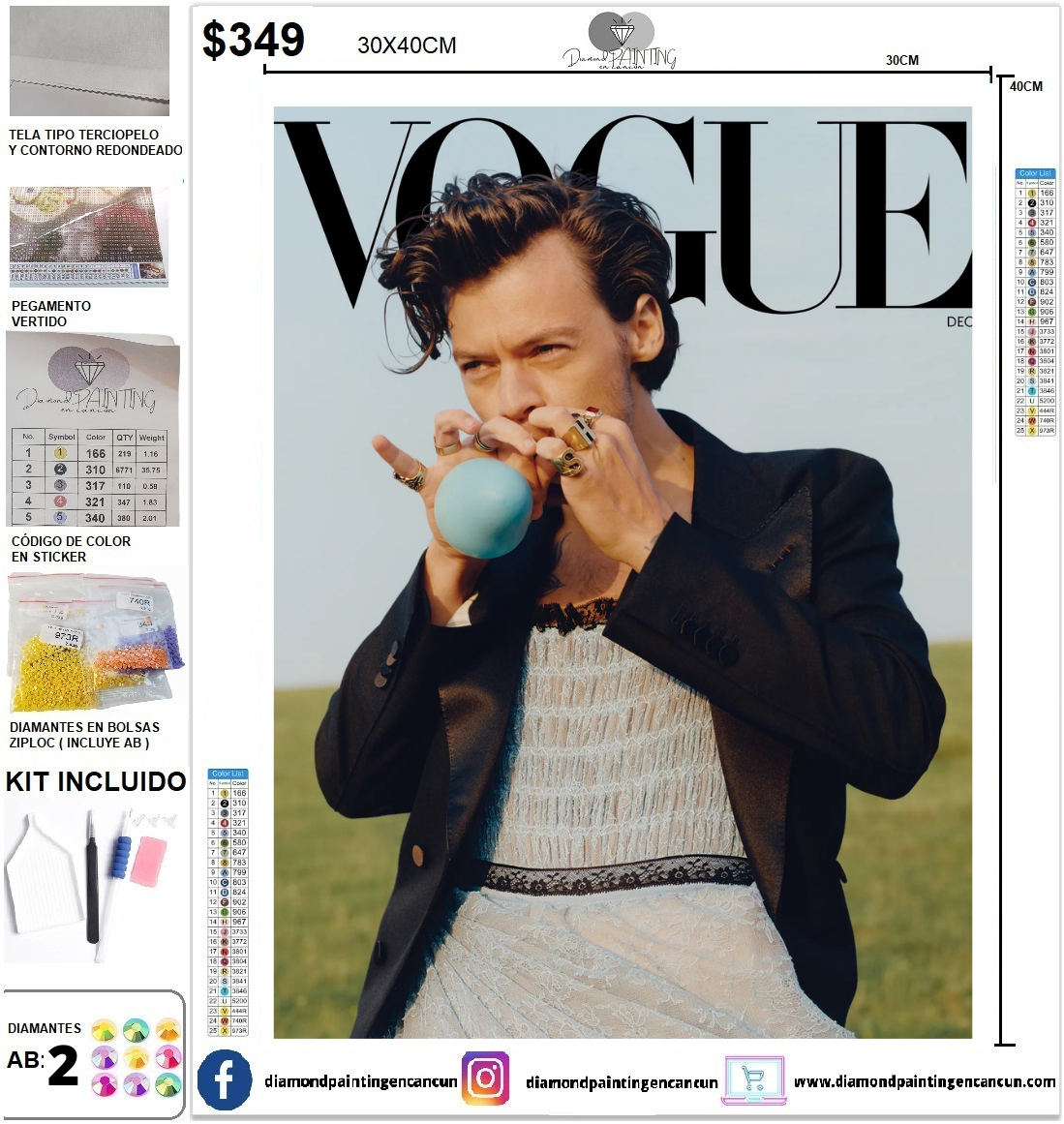 Harry Stiles 30 x 40 incluye DIAMANTES AB