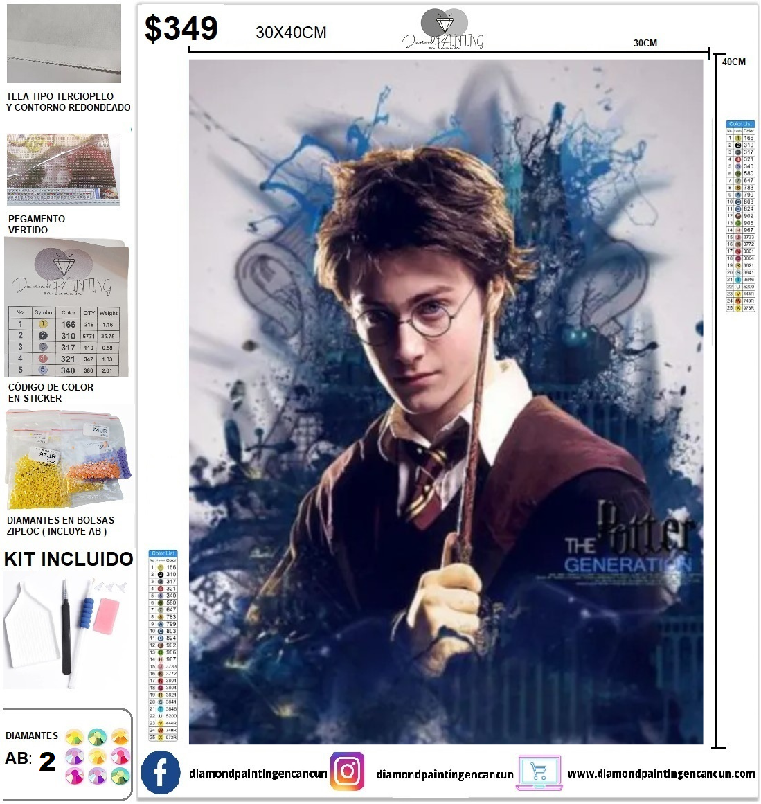 Harry Potter 30 x 40 incluye DIAMANTES AB