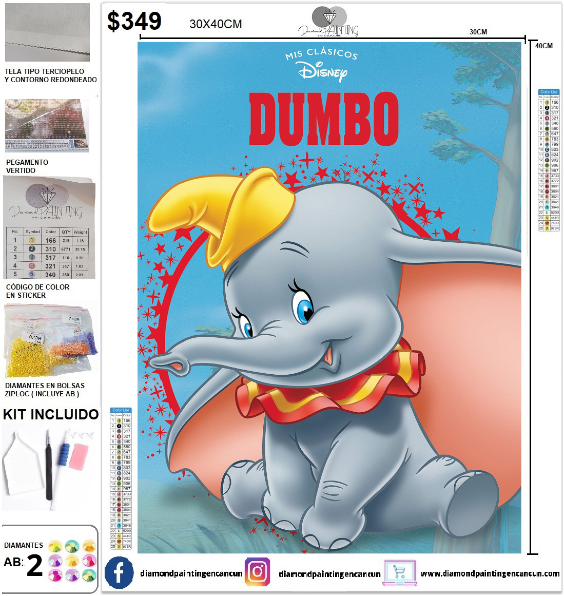 Dumbo 30 x 40 incluye DIAMANTES AB