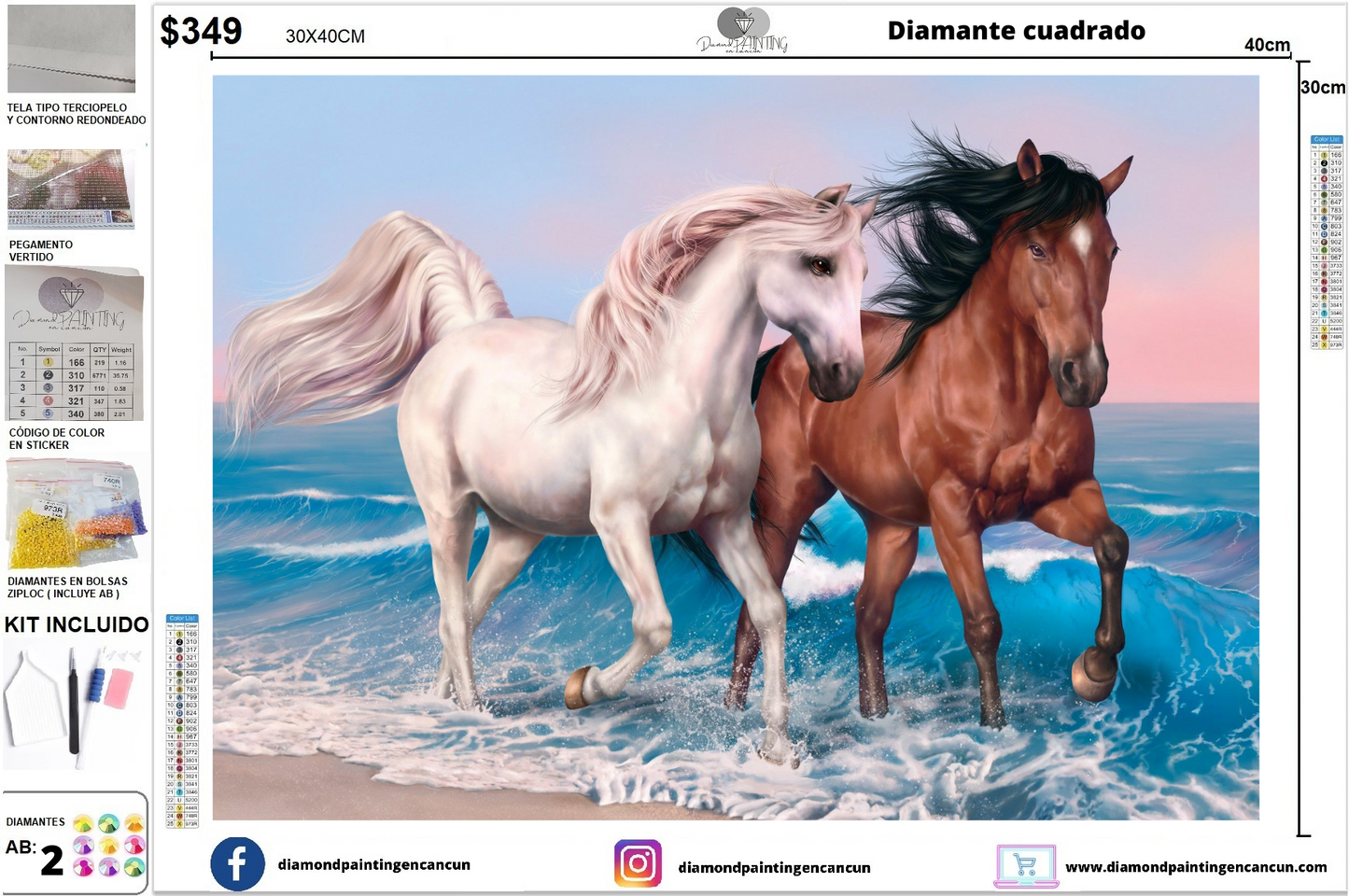 Caballos 30 x 40 incluye DIAMANTES AB