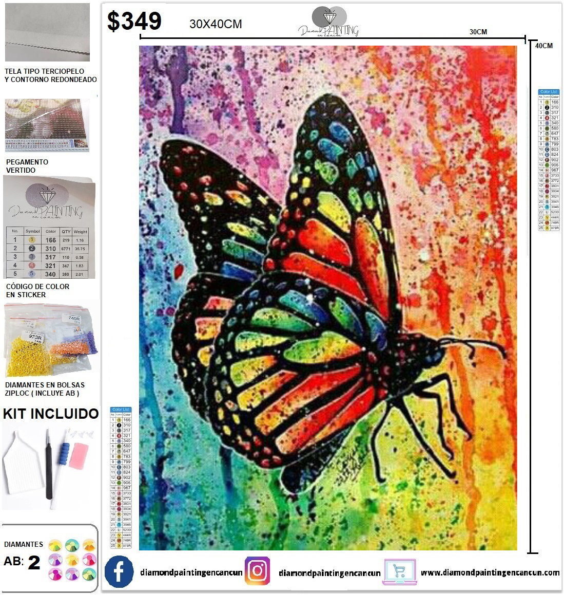 Mariposa 30 x 40 incluye DIAMANTES AB