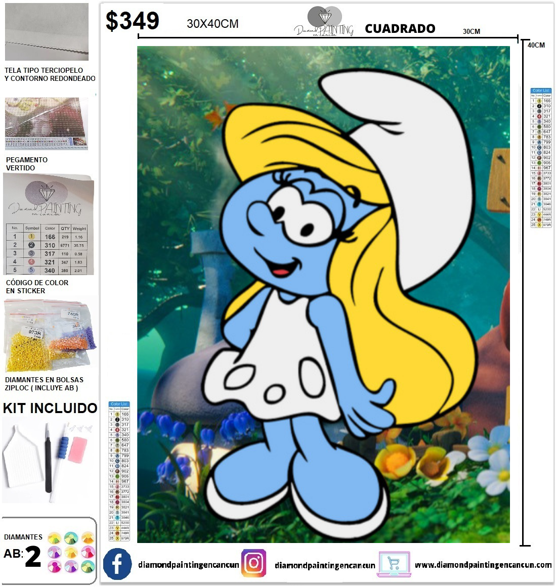 Pitufina 30 x 40 incluye DIAMANTES AB