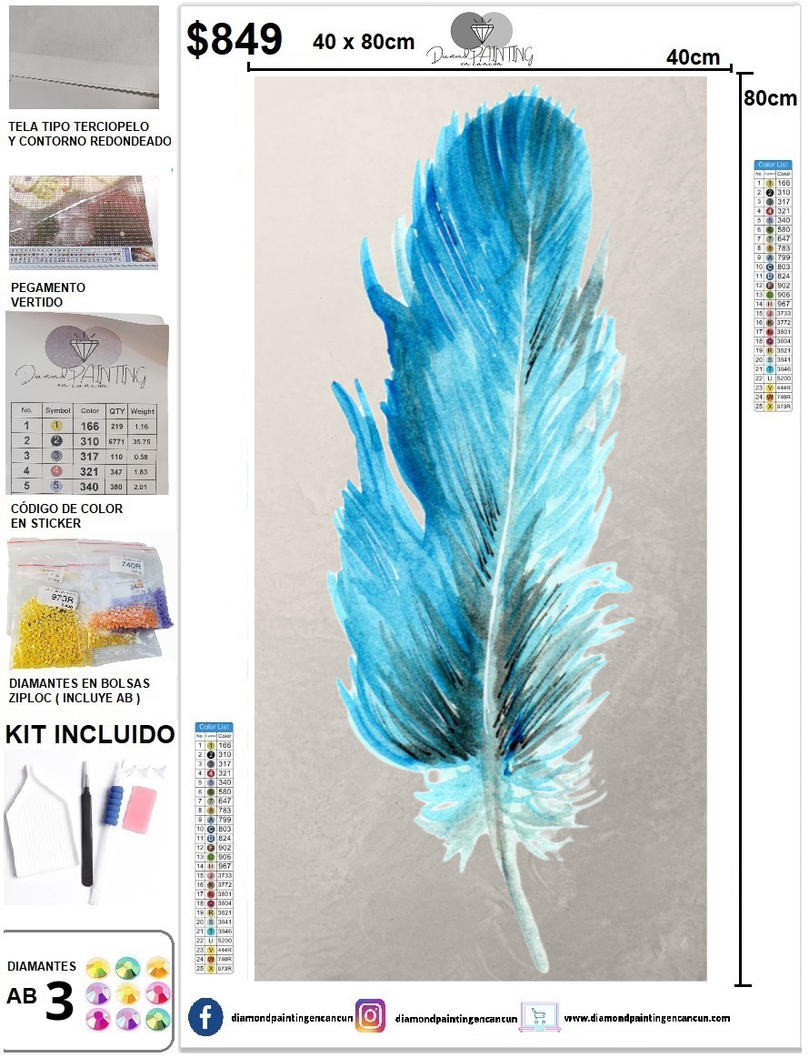Set de Plumas 3 Piezas 40 x 80 cada una (8 Diamantes AB)