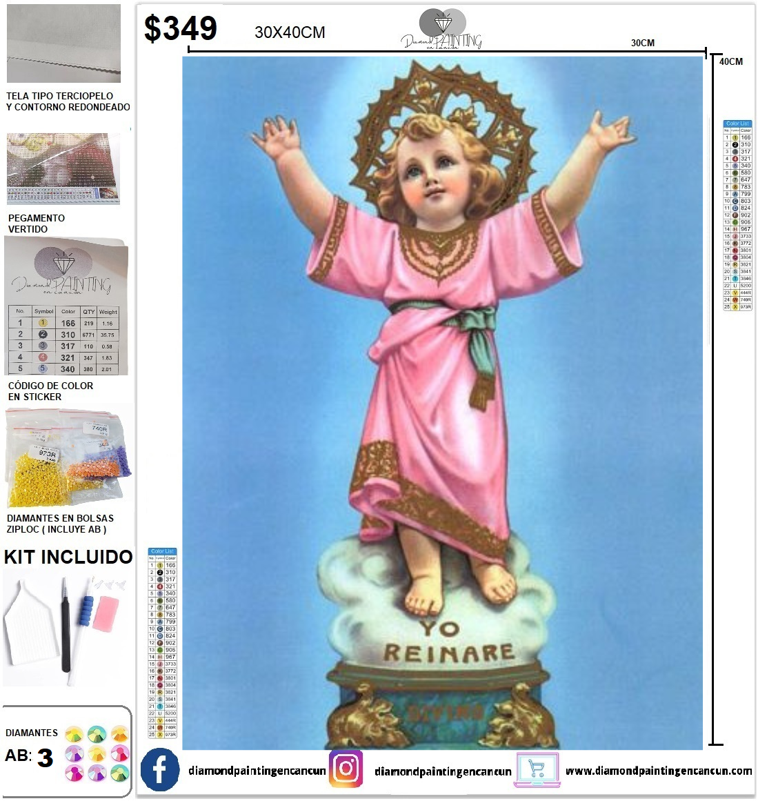 Niño Jesús 30 x 40 incluye DIAMANTES AB