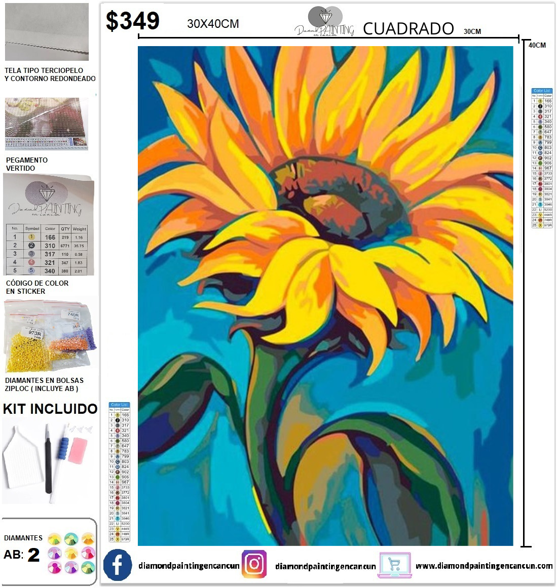 Girasol 30 x 40 incluye DIAMANTES AB