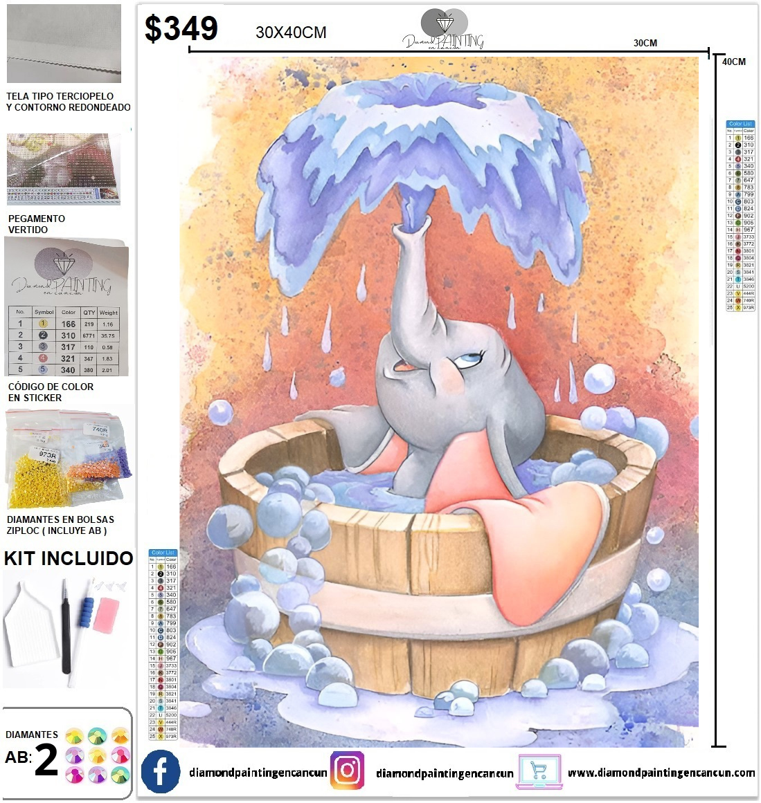 Dumbo 30 x 40 incluye DIAMANTES AB