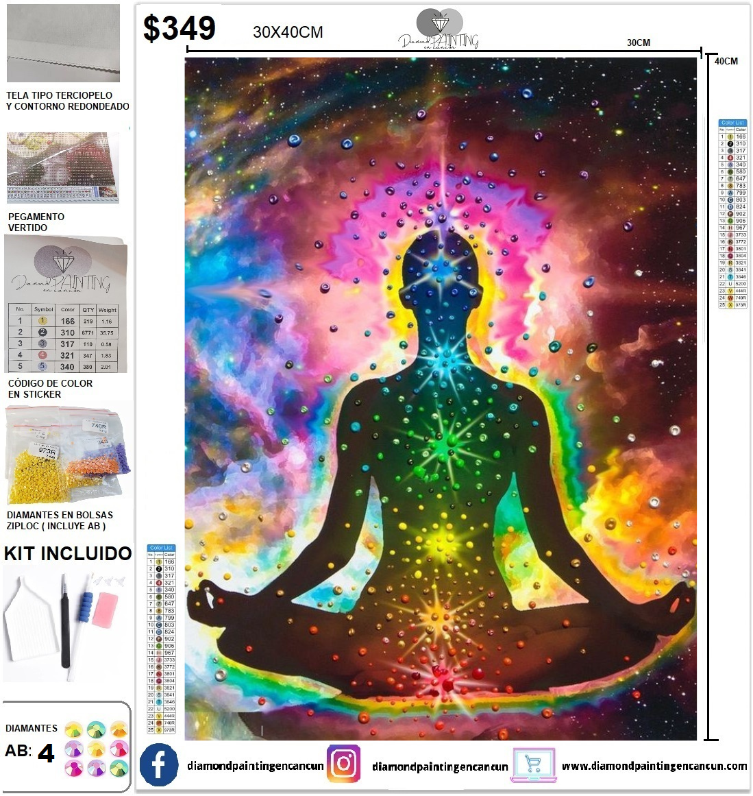 Meditación 30 x 40 incluye DIAMANTES AB y Polvo de hada