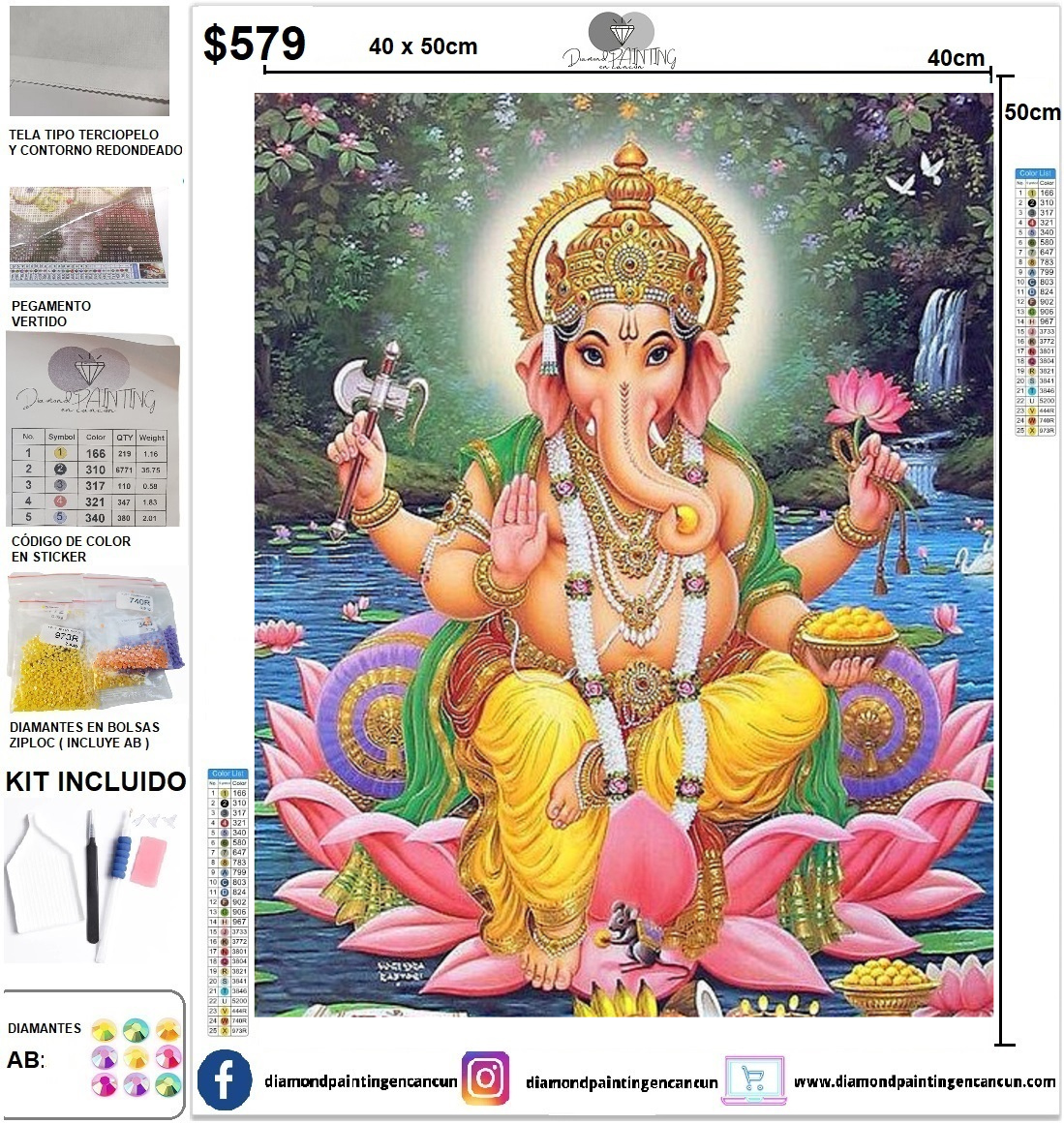 Ganesha 40 x 50 (4 Diamantes AB)