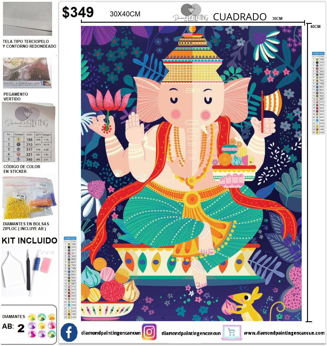 Ganesha 30 x 40 incluye DIAMANTES AB