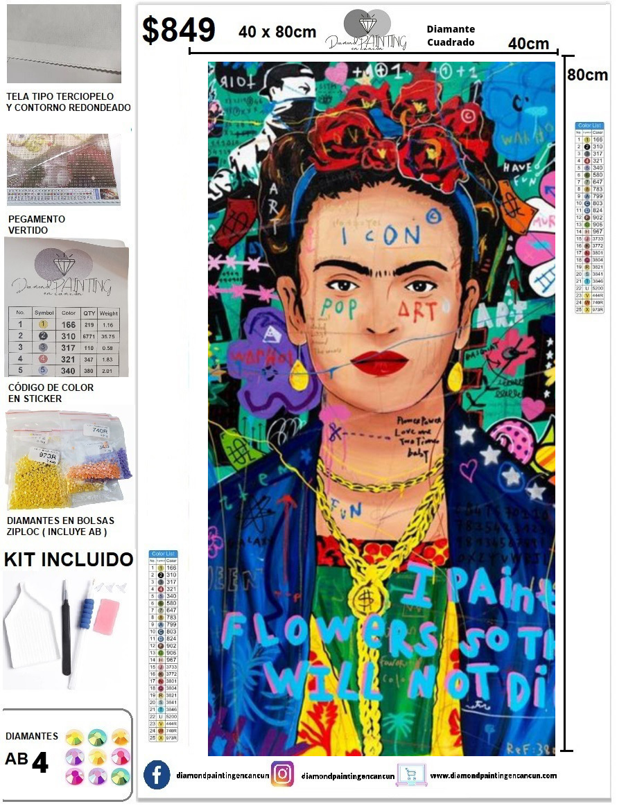 Diamond Painting - Frida Kahlo (50x40) - Pintura Diamante Cuadrado XL – Fun  At Home Chile