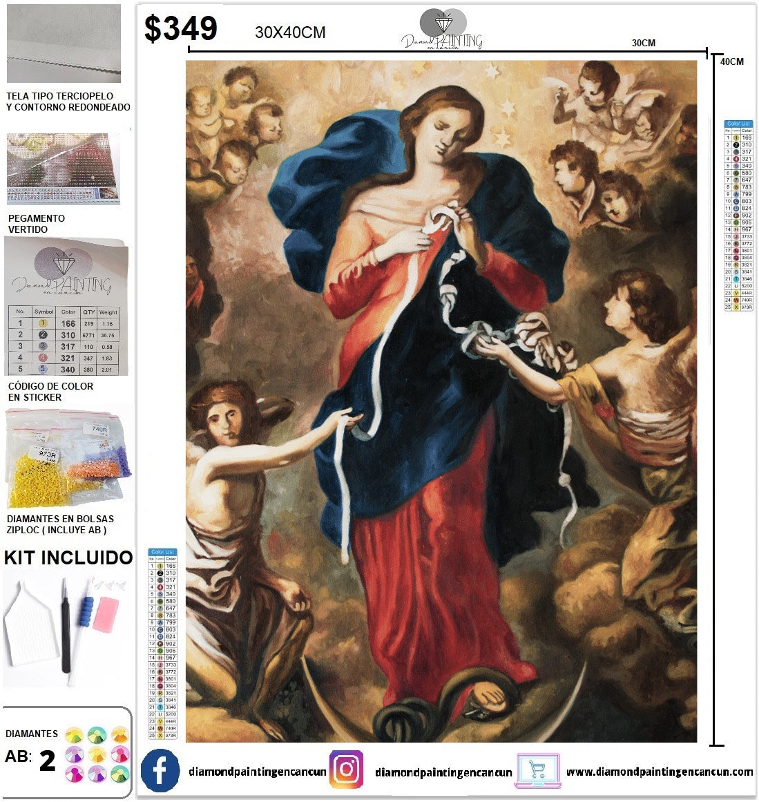 Virgen Desatadora de Nudos 30 x 40 contiene DIAMANTES AB Y POLVO DE HADA