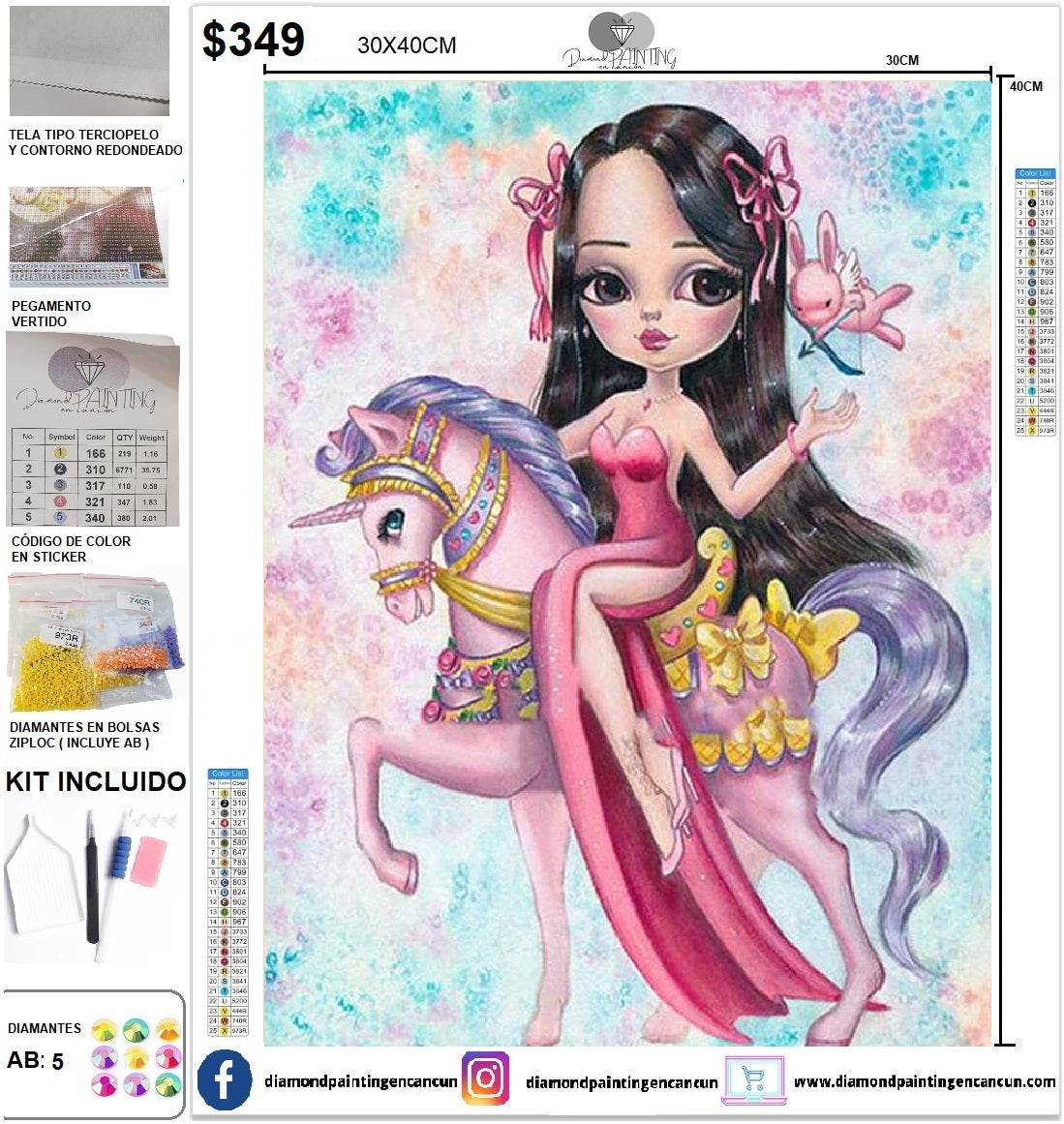 Chica con unicornio 30 x 40 incluye DIAMANTES AB
