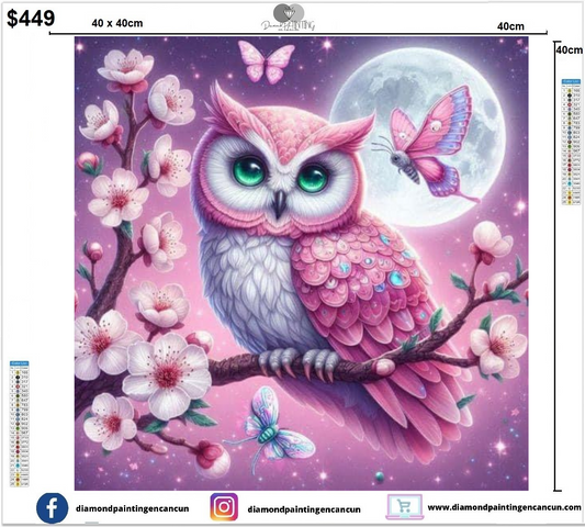 Búho 40 x 40 contiene DIAMANTE GELATINA BRILLANTE EN LA OSCURIDAD, AB Y POLVO DE HADA