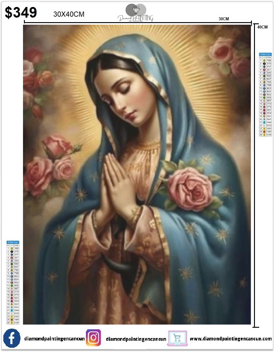 Virgen manto azul 30 x 40 contiene DIAMANTES AB Y POLVO DE HADA