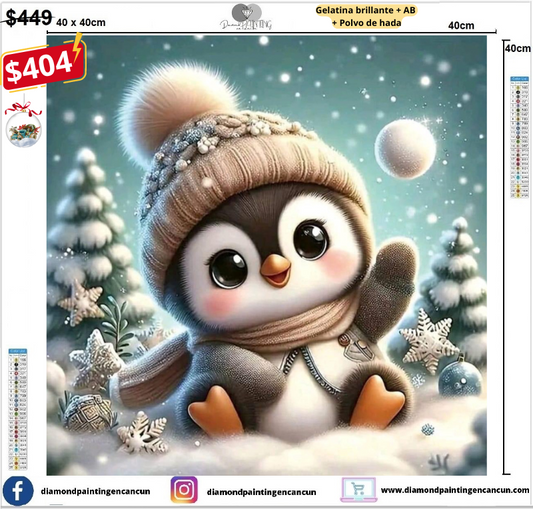 pingüino navideño 40 x 40 contiene Diamante gelatina brillante en la oscuridad, ab y polvo de hada