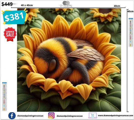 Abeja con girasol 40 x 40 contiene Diamantes GELATINA BRILLANTE EN LA OSCURIDAD, AB y polvo de hada