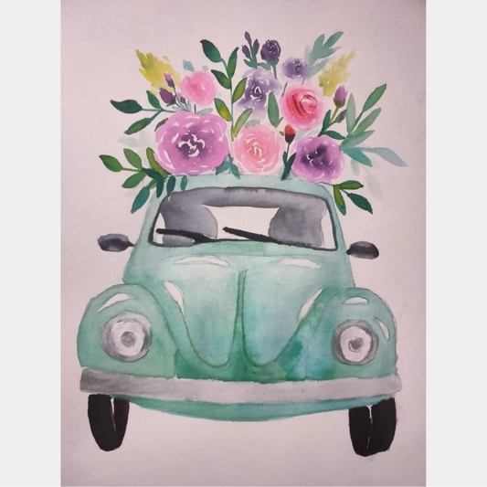 Vocho con flores 30 x 40