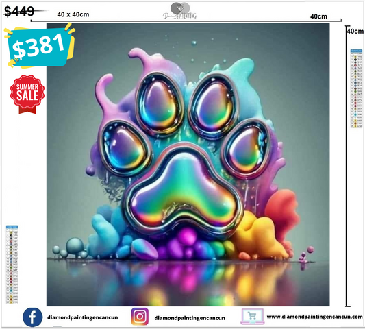Huellita 40 x 40cm contiene DIAMANTE GELATINA BRILLANTE EN LA OSCURIDAD, AB Y POLVO DE HADA