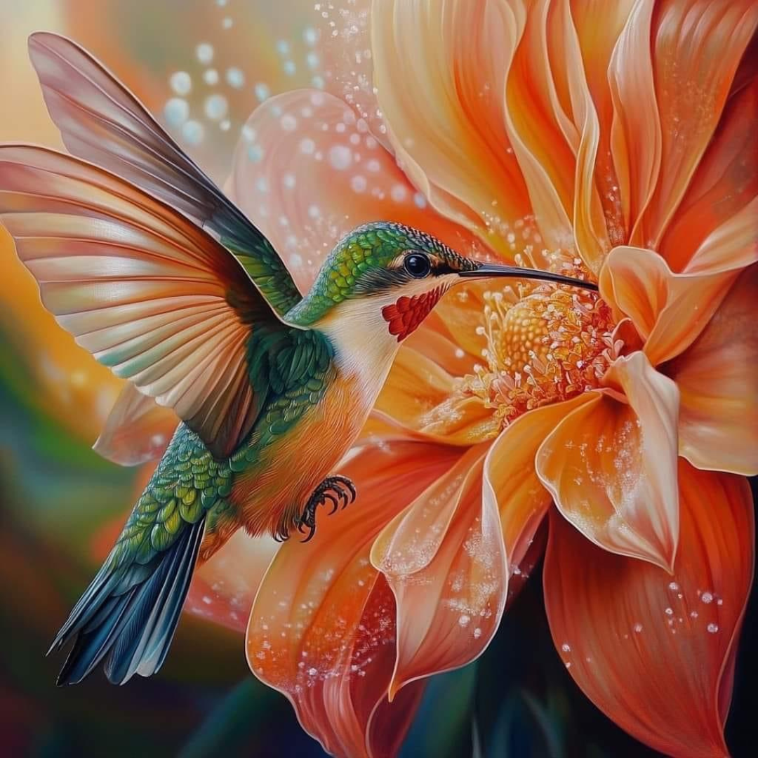 Colibri flor naranja  | 40 x 40cm