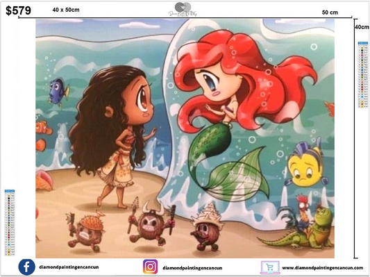 Sirenita y Moana 40 x 50cm contiene Diamantes AB