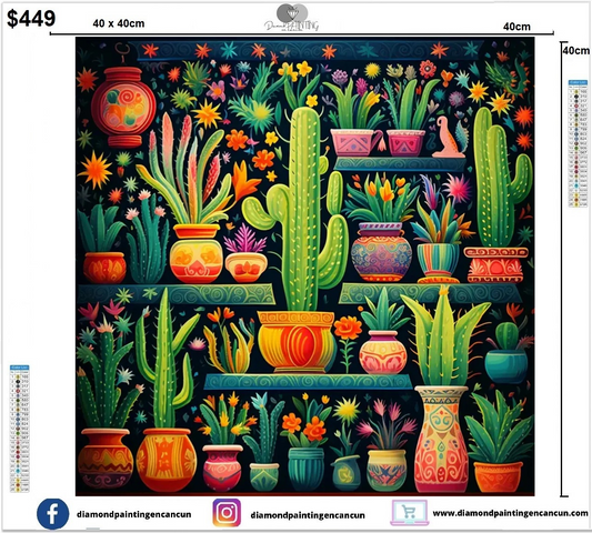 Cactus 40 x 40cm contiene DIAMANTE GELATINA BRILLANTE EN LA OSCURIDAD, AB Y POLVO DE HADA