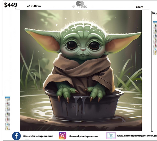 Baby Yoda 40 x 40cm además incluye algunos Diamantes AB