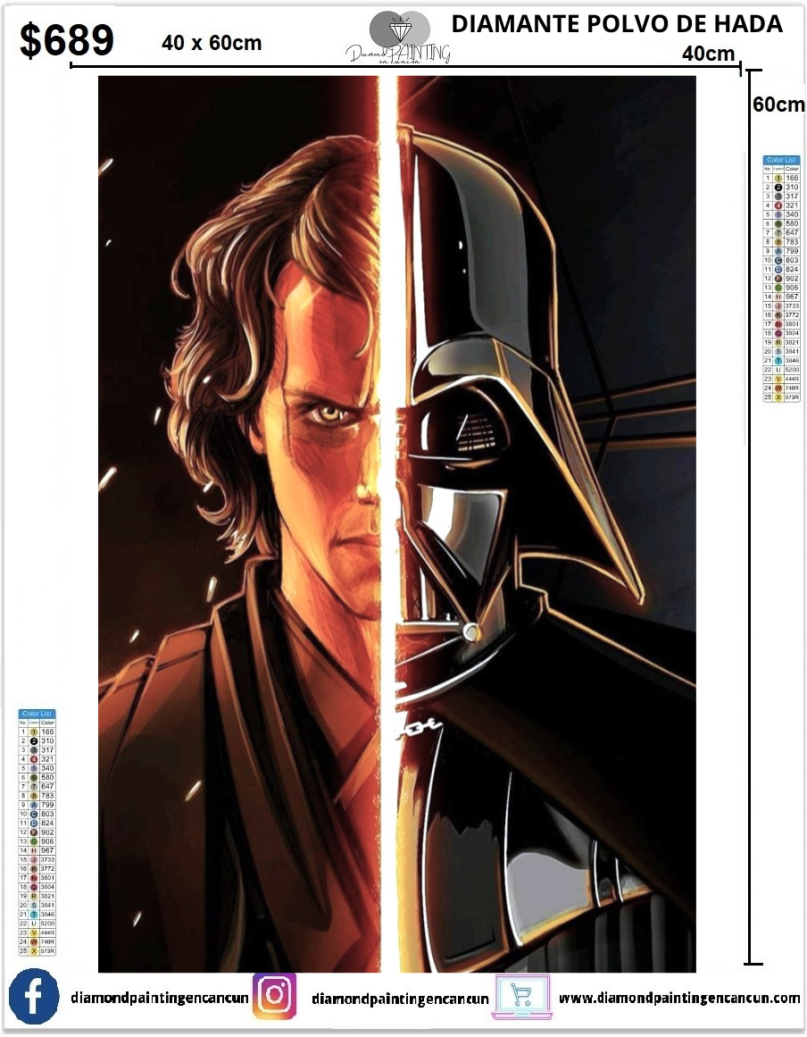 Anakin y Darth Vader 40 x 60cm Contiene GELATINA BRILLANTE EN LA OSCURIDAD, AB Y Polvo de Hada