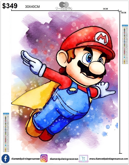 Mario bross 30 x 40cm contiene DIAMANTE GELATINA BRILLANTE EN LA OSCURIDAD, AB Y POLVO DE HADA