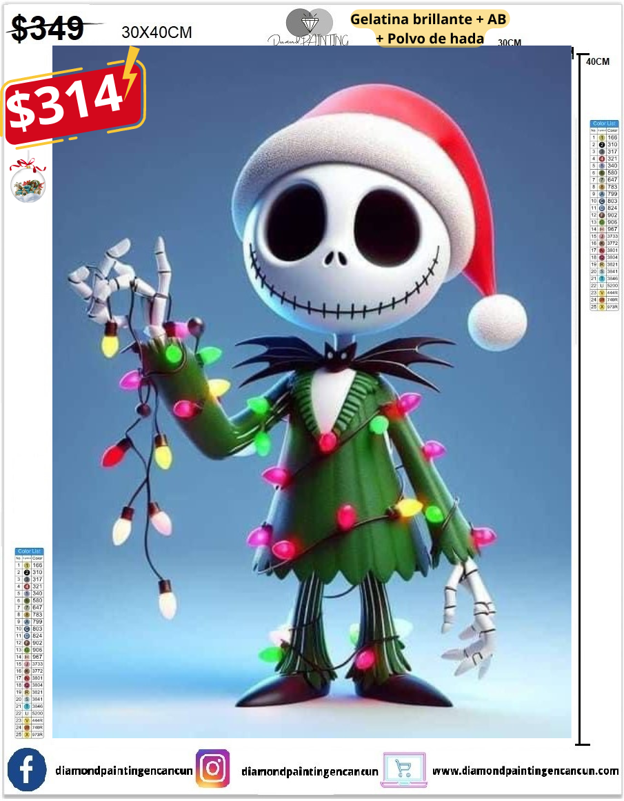 Jack navideño 30 x 40 contiene Diamante gelatina brillante en la oscuridad, ab y polvo de hada