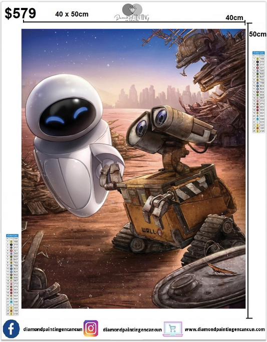 Walle y Eva 40 x 50cm incluye algunos Diamantes AB