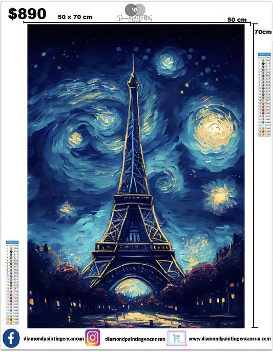 Torre Eiffel 50 x 70 cuadrado contiene DIAMANTES AB Y POLVO DE HADA