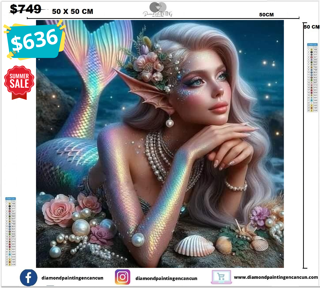 Sirena 50 x 50 contiene Diamantes AB y polvo de hada