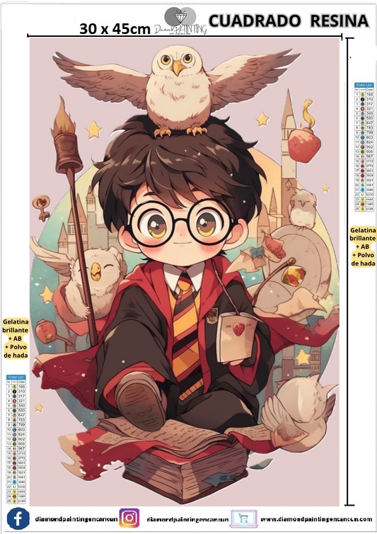 Harry Potter 30 x 45 Contiene DIAMANTES DE RESINA: GELATINA BRILLANTE EN LA OSCURIDAD, AB Y POLVO DE HADA