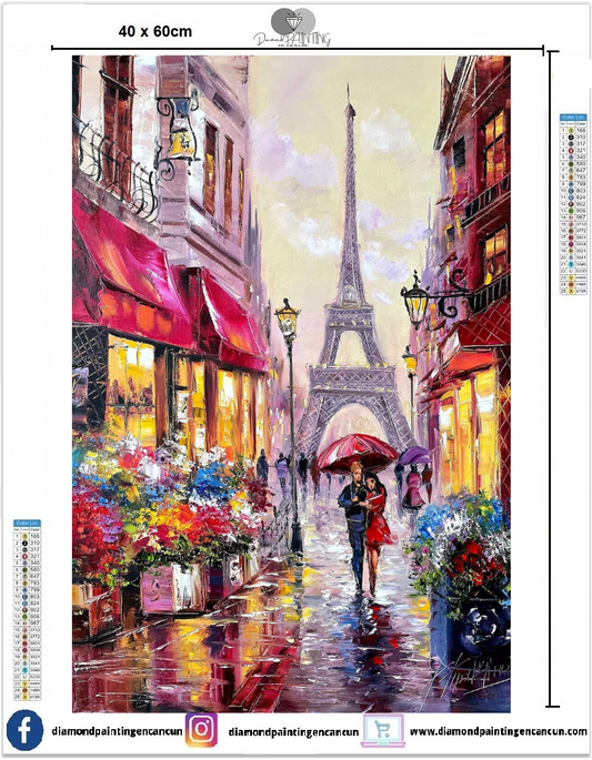 Torre Eiffel 40 x 50 contiene DIAMANTE GELATINA BRILLANTE EN LA OSCURIDAD, AB Y POLVO DE HADA