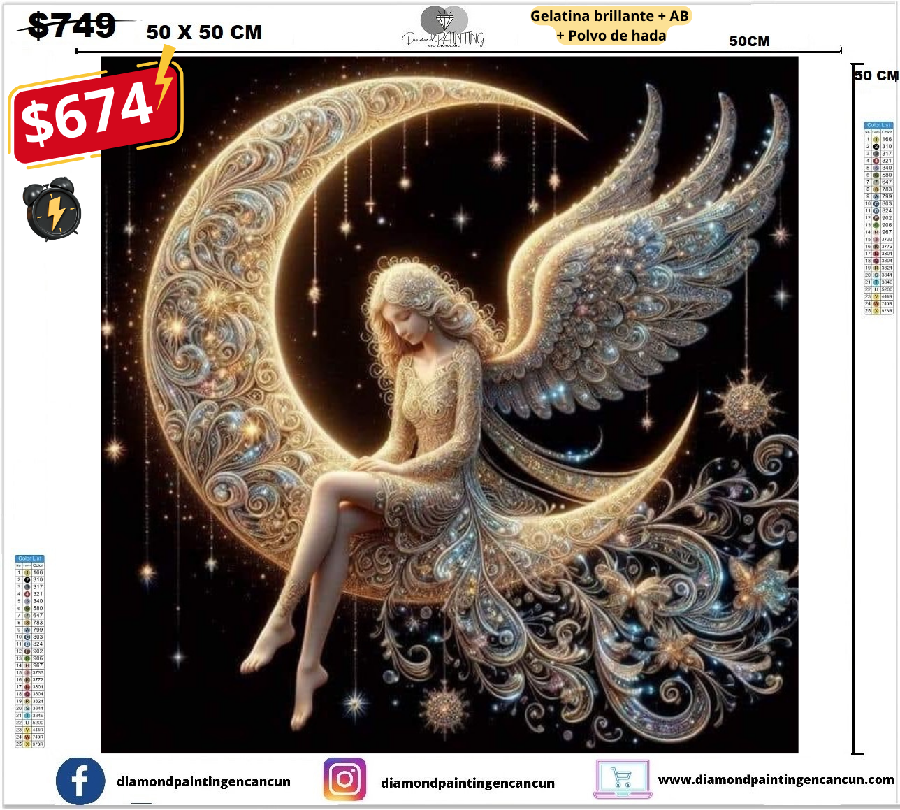 Hada con luna 50 x 50 contiene Diamante gelatina brillante en la oscuridad, ab y polvo de hada