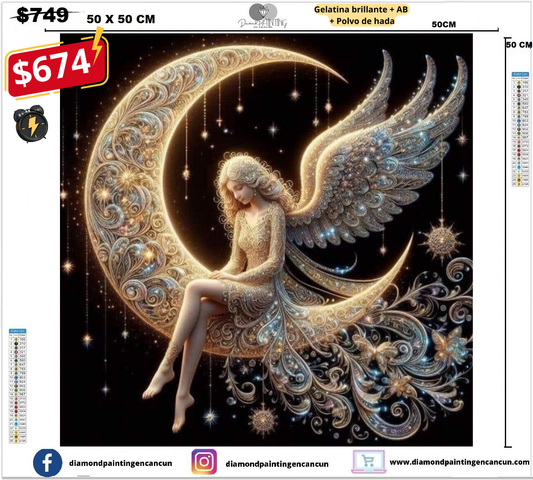 Hada con luna 50 x 50 contiene Diamante gelatina brillante en la oscuridad, ab y polvo de hada