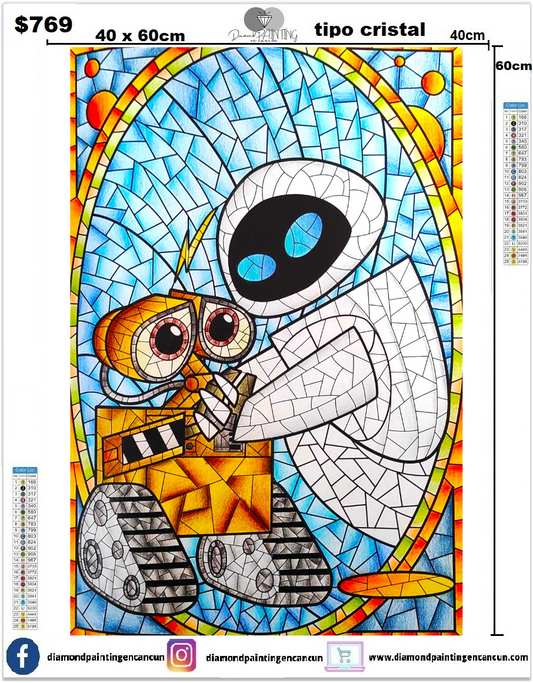 Wall-e y Eva 40 x 60cm Diamante TIPO CRISTAL