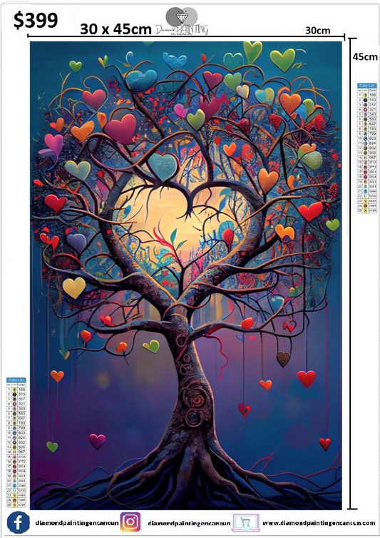 Árbol corazones 30 x 45 contiene DIAMANTES AB Y POLVO DE HADA