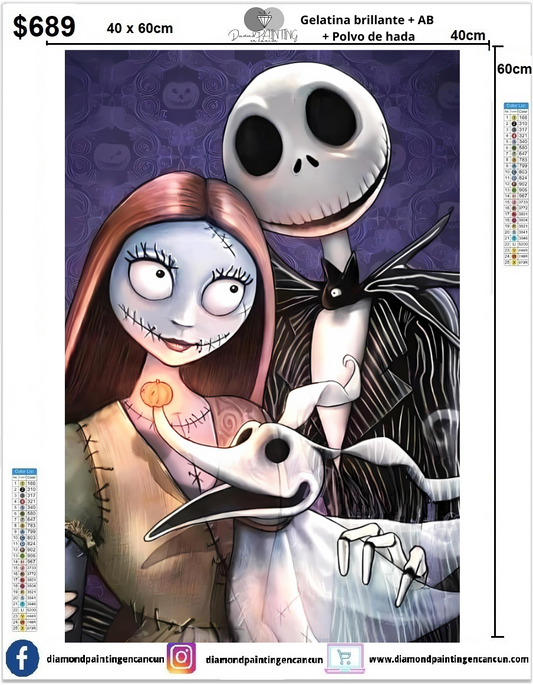 Sally y Jack 40 x 60 contiene DIAMANTE GELANTINA BRILLANTE OSCURIDAD, AB Y POLVO DE HADA