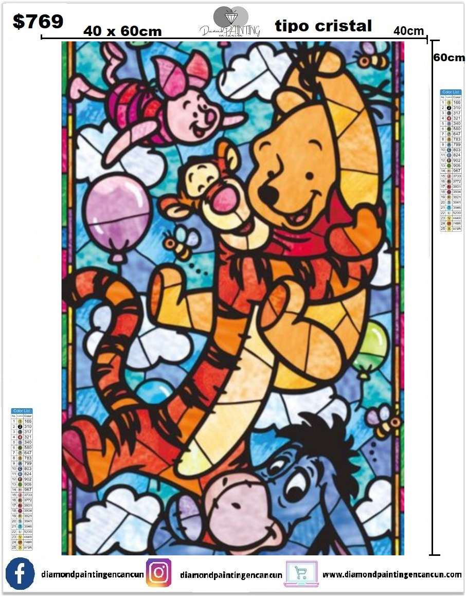 Winnie y amigos Vitral 40 x 60cm CONTIENE DIAMANTES TIPO CRISTAL