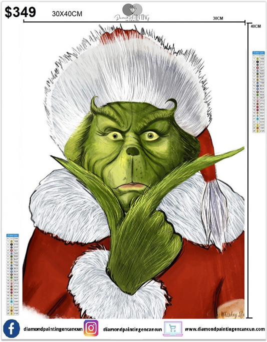 Grinch 30 x 40cm además incluye algunos Diamantes AB