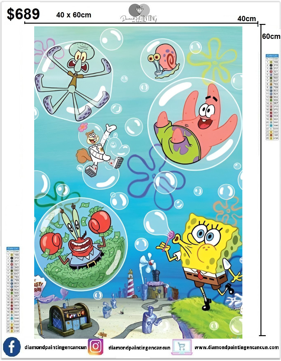 Bob esponja 40 x 60cm contiene DIAMANTES AB Y POLVO DE HADA